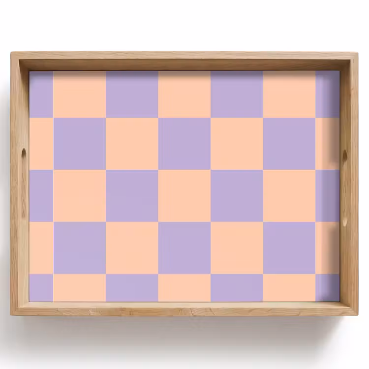 Schaakbord patroon - Paars - Roze - Blokjes Dienblad Rechthoek middel -z3d_shopping