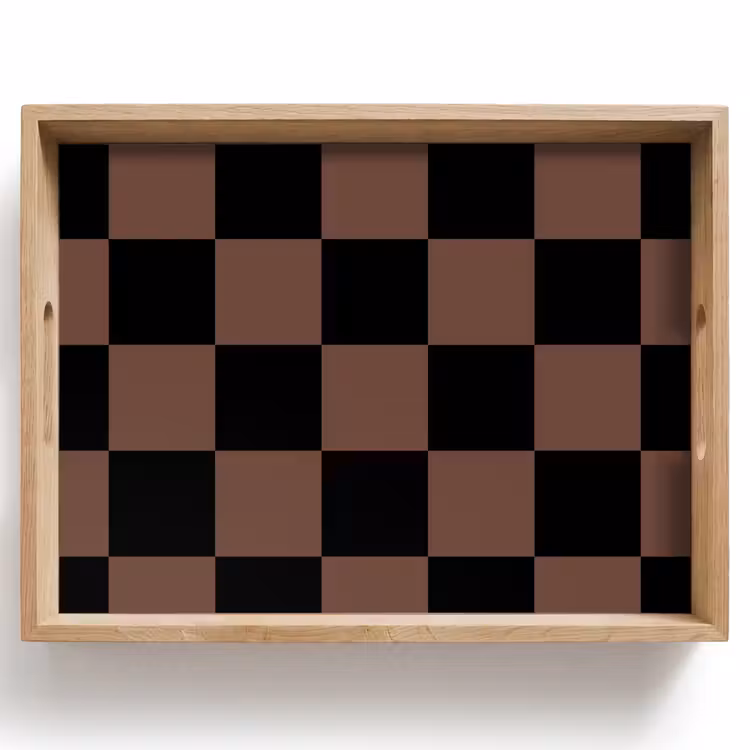 Schaakbord print - Bruin - Zwart - Blokjes Dienblad Rechthoek middel -z3d_shopping
