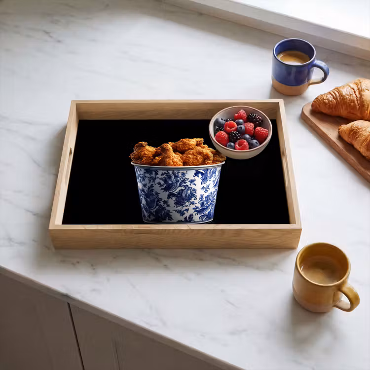 Kip - Bucket - Delfts blauw - Lekker Dienblad Rechthoek middel -sfeer2