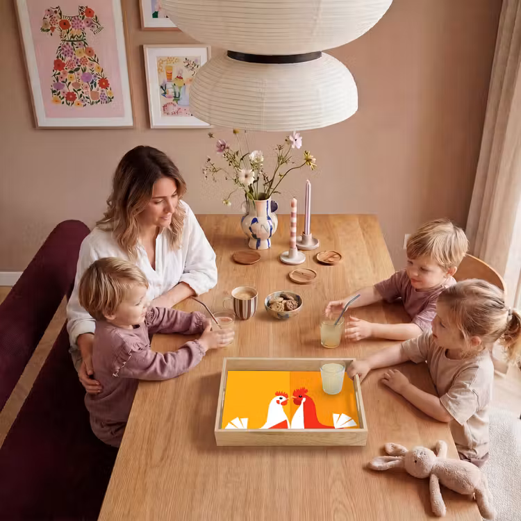 Kippen - Oranje - Vlakken Dienblad Rechthoek middel -sfeer4