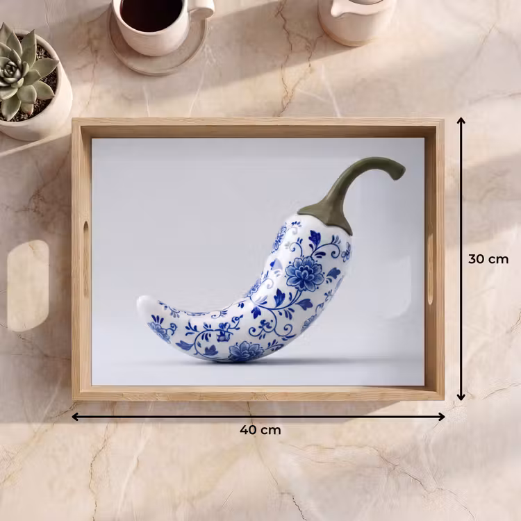Chilipeper - Keramiek - Blauw Dienblad Rechthoek middel -USP_Formaat