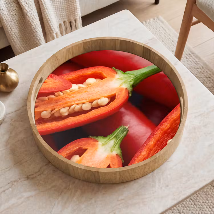 Tray - Chili Pepper - Open - Red - Chilipeper - Open - Rood Dienblad Rond middel