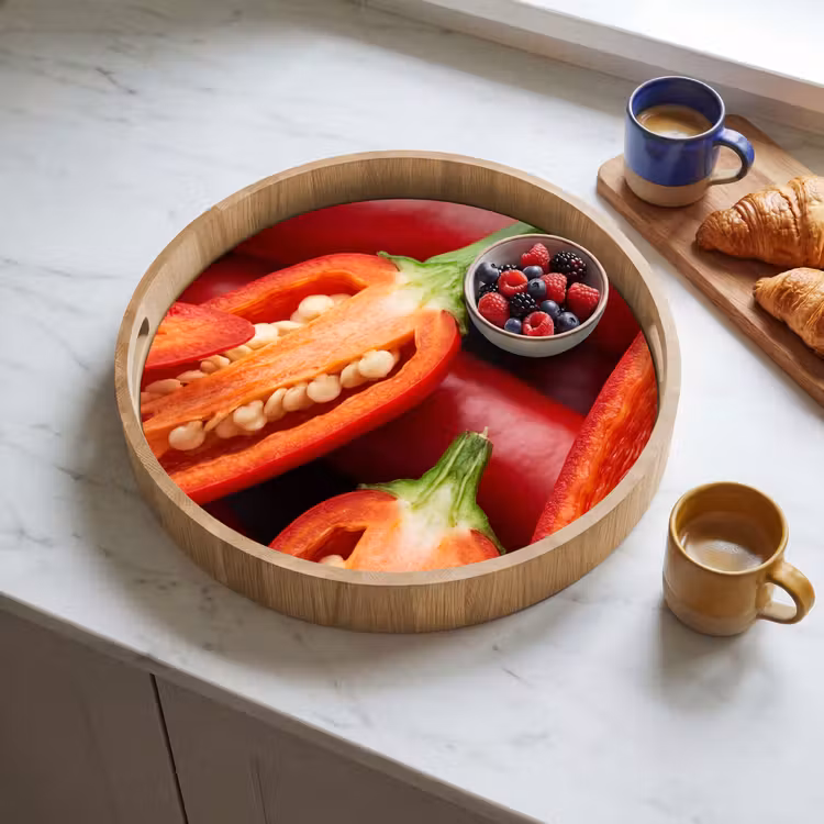 Tray - Chili Pepper - Open - Red - Chilipeper - Open - Rood Dienblad Rond middel