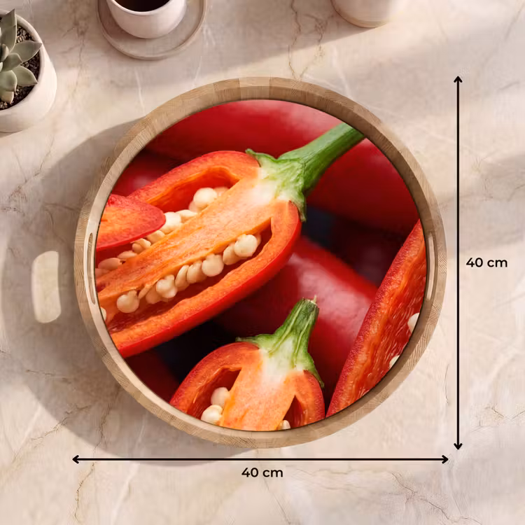 Tray - Chili Pepper - Open - Red - Chilipeper - Open - Rood Dienblad Rond middel
