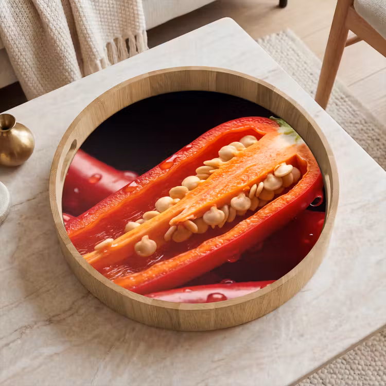 Tray - Chili Pepper - Red - Food - Chilipeper - Rood - Eten Dienblad Rond middel