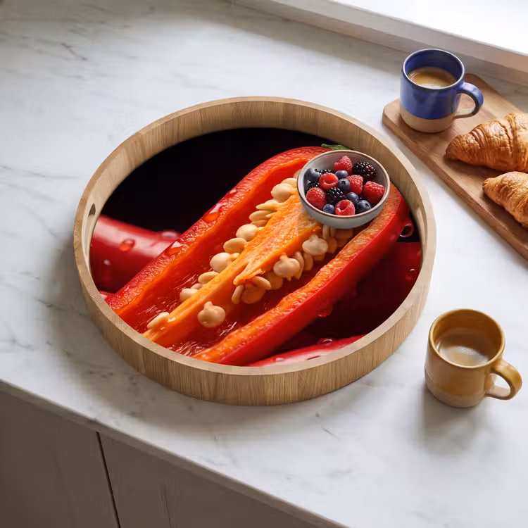 Tray - Chili Pepper - Red - Food - Chilipeper - Rood - Eten Dienblad Rond middel