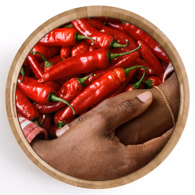 Tray - Chili Peppers - Red - Hands - Chilipepers - Rood - Handen Dienblad Rond middel