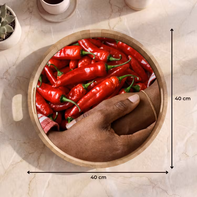 Tray - Chili Peppers - Red - Hands - Chilipepers - Rood - Handen Dienblad Rond middel