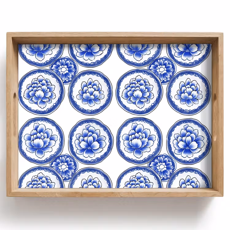 Cirkels - Bloemen - Blauw Dienblad Rechthoek middel 911 -z3d_shopping