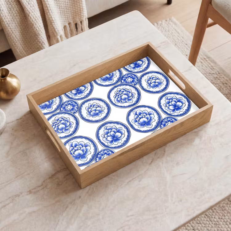 Cirkels - Bloemen - Blauw Dienblad Rechthoek middel 911 -sfeer1