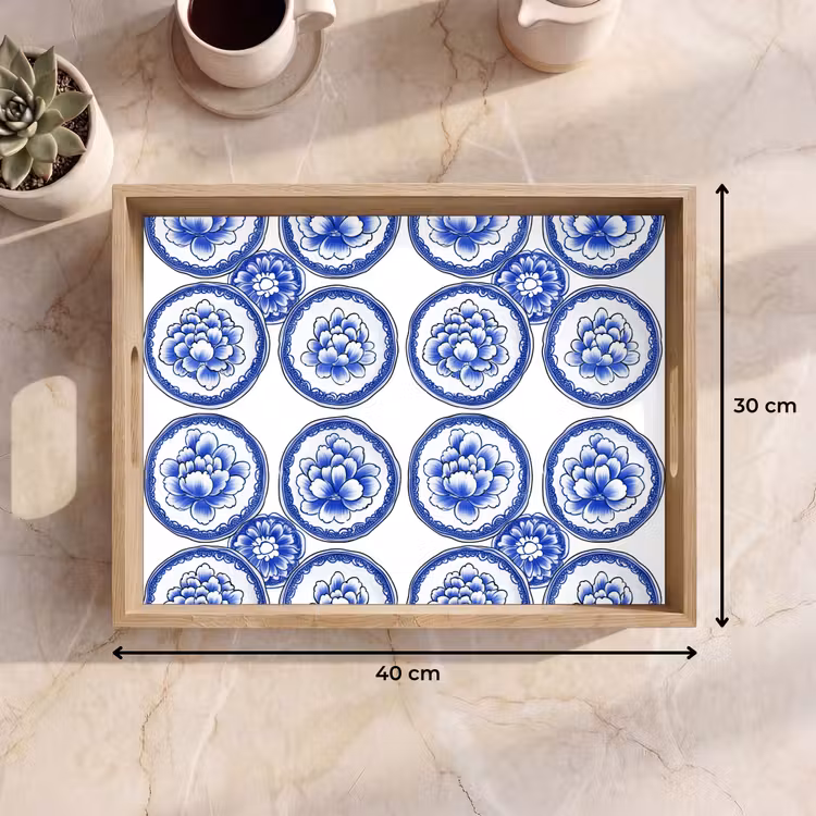 Cirkels - Bloemen - Blauw Dienblad Rechthoek middel 911 -USP_Formaat