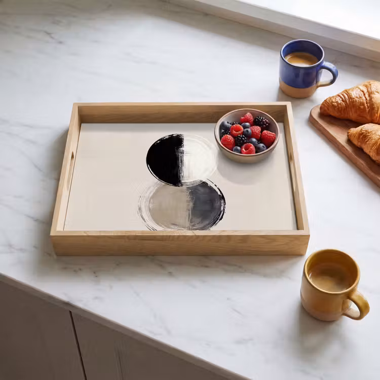 Cirkels - Strepen - Minimalistisch - Zwart Dienblad Rechthoek middel -sfeer2