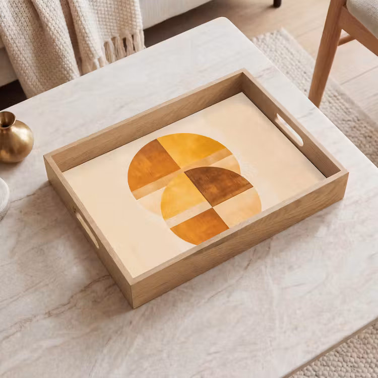 Cirkels - Geel - Minimalistisch Dienblad Rechthoek middel -sfeer1