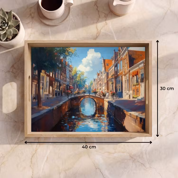 Stad - Gracht - Zon - Fietsen Dienblad Rechthoek middel -USP_Formaat