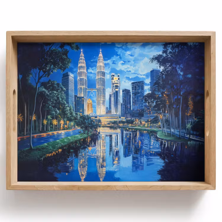 Stad Kuala Lumpur - Skyline - Wolkenkrabbers - Water Dienblad Rechthoek middel -z3d_shopping