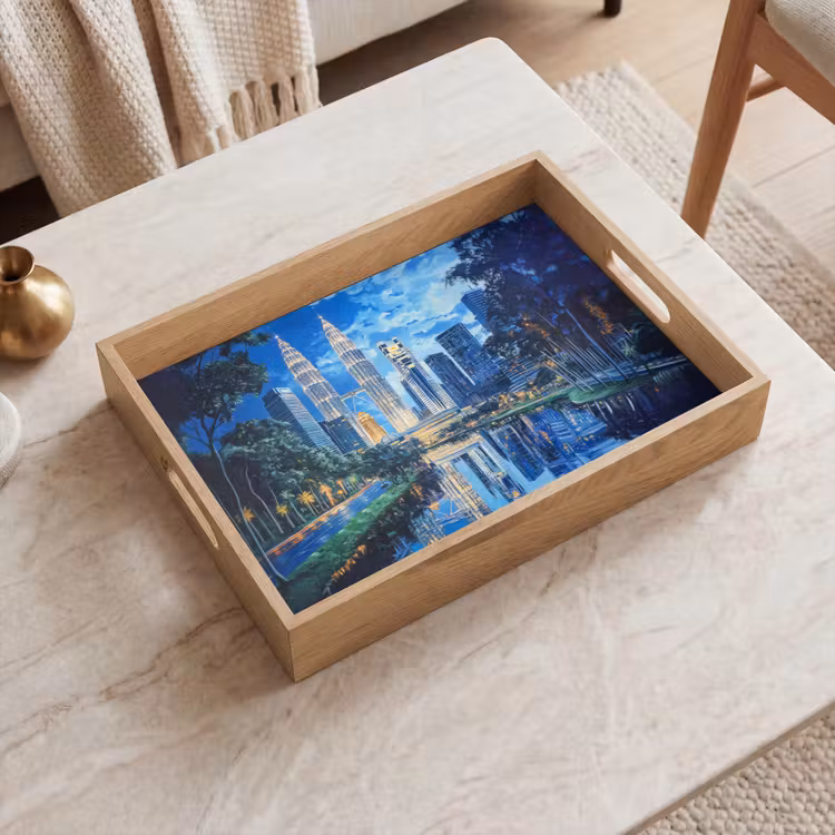 Stad Kuala Lumpur - Skyline - Wolkenkrabbers - Water Dienblad Rechthoek middel -sfeer1