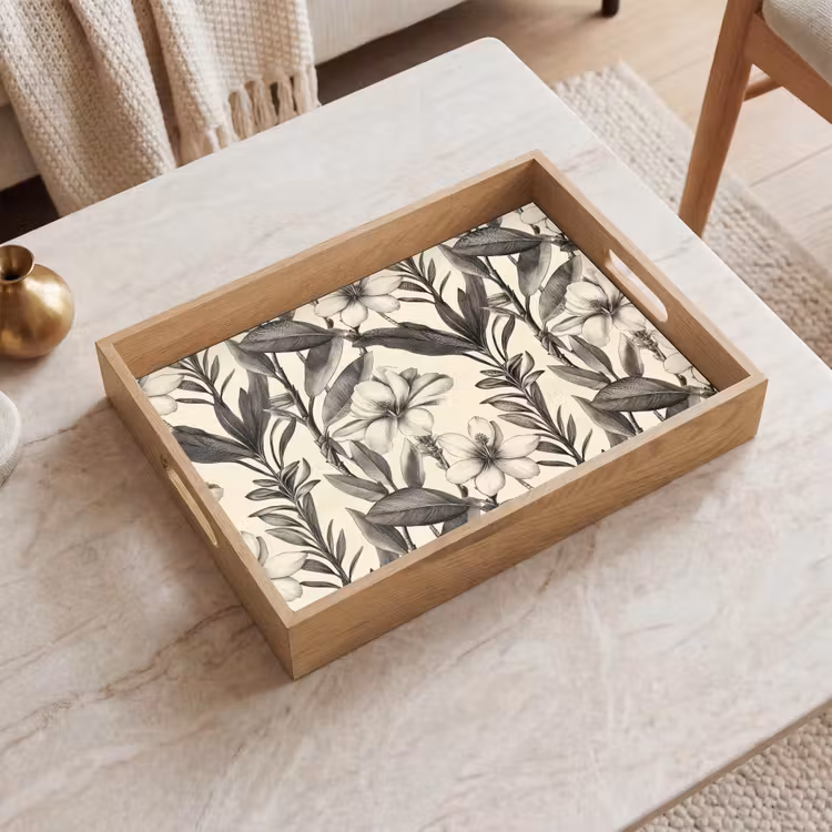 Klassiek - Botanisch - Zwart - Beige Dienblad Rechthoek middel 911 -sfeer1