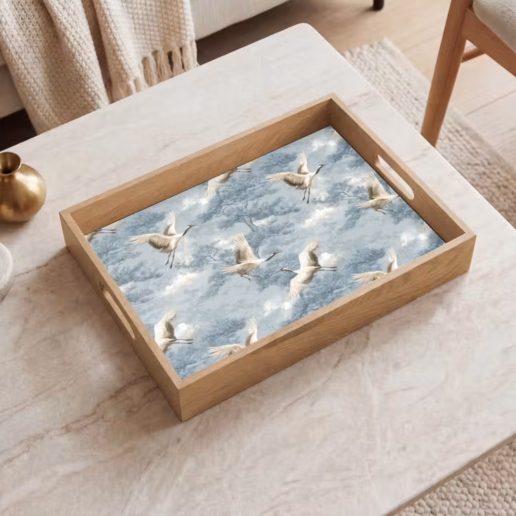 Wolken - Kraanvogels - Blauw Dienblad Rechthoek middel 911 -sfeer1