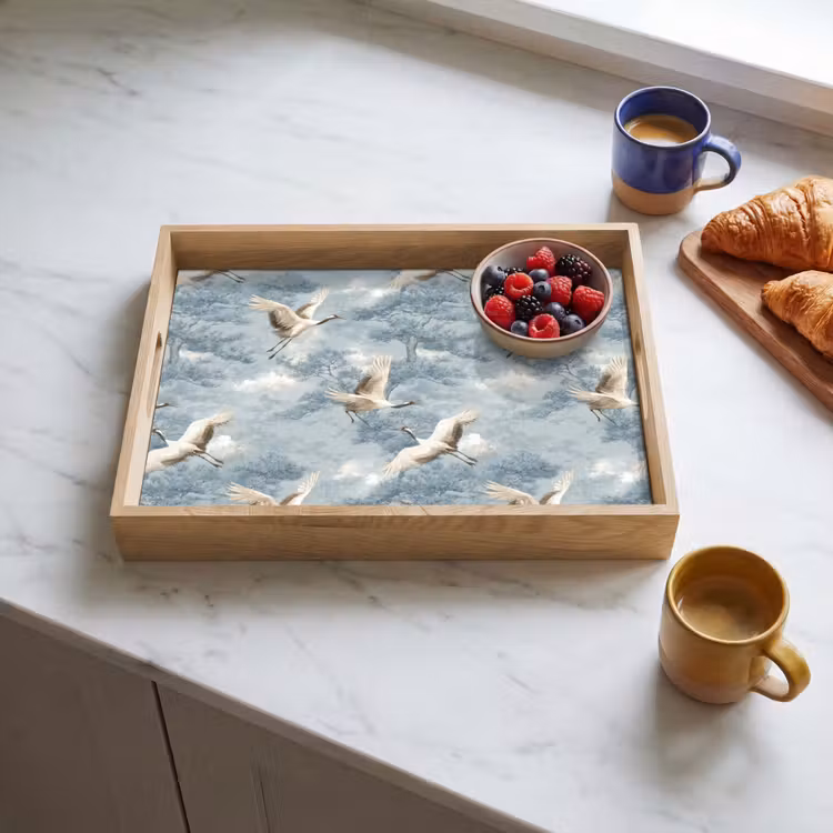 Wolken - Kraanvogels - Blauw Dienblad Rechthoek middel 911 -sfeer2