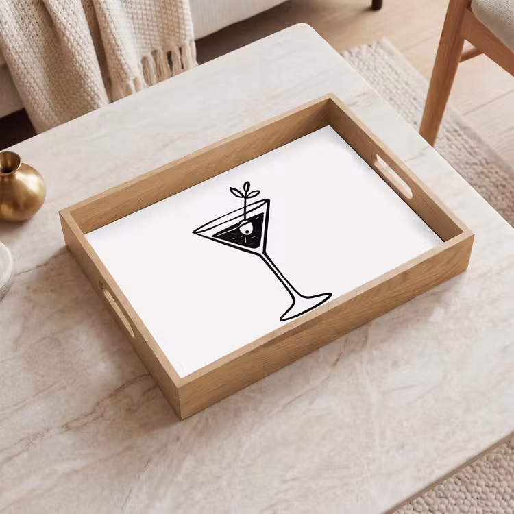 Cocktail - Glas - Olijf - Minimalistisch Dienblad Rechthoek middel -sfeer1