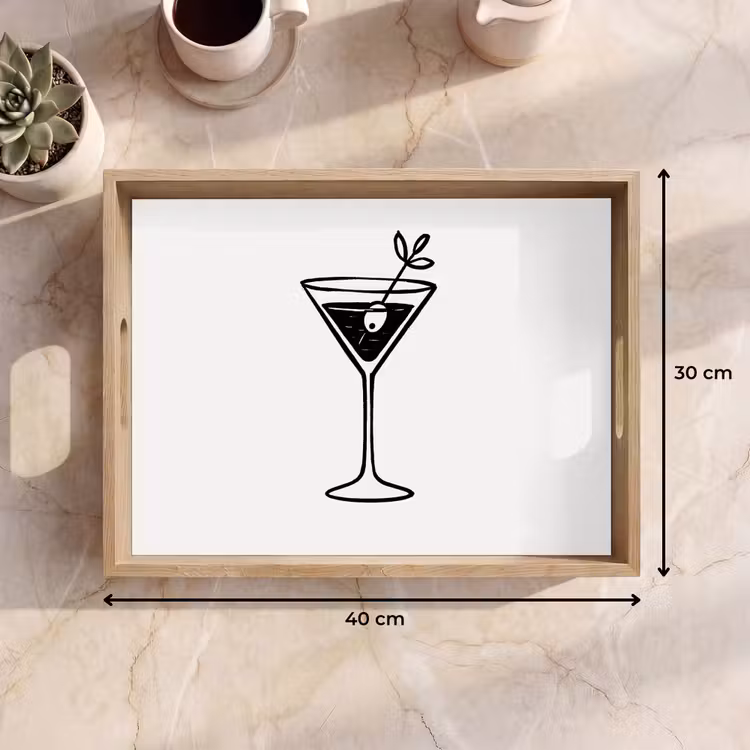 Cocktail - Glas - Olijf - Minimalistisch Dienblad Rechthoek middel -USP_Formaat