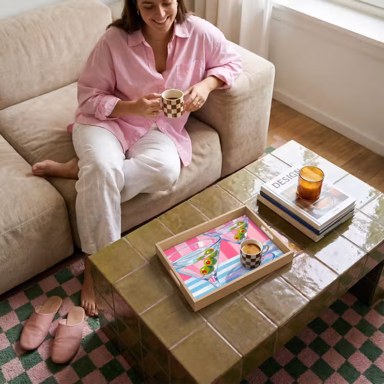 Cocktail - Olijven - Kunst - Modern - Roze Dienblad Rechthoek middel -sfeer3