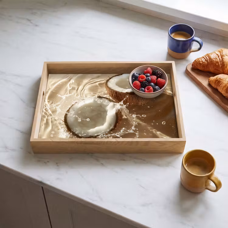 Kokosnoot - Water - Beige - Spetters Dienblad Rechthoek middel -sfeer2