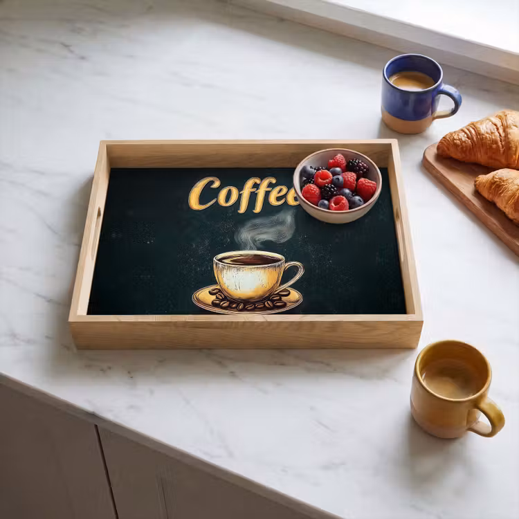 Koffie - Schotel - Koffiebonen - Retro Dienblad Rechthoek middel -sfeer2