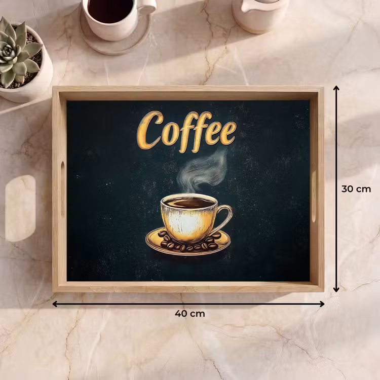 Koffie - Schotel - Koffiebonen - Retro Dienblad Rechthoek middel -USP_Formaat