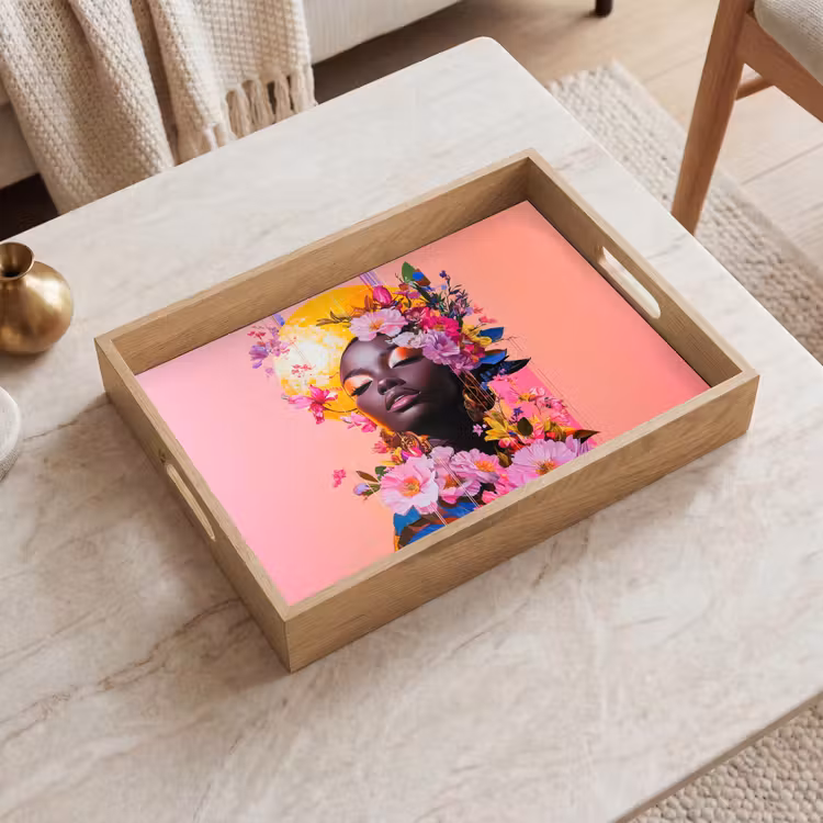 Kleurrijk - Bloemen - Vrouw - Zon Dienblad Rechthoek middel -sfeer1
