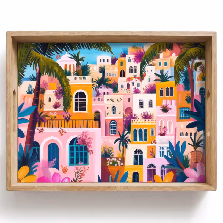 Kleurrijk - Roze - Oranje - Geel - Bloemen Dienblad Rechthoek middel -z3d_shopping