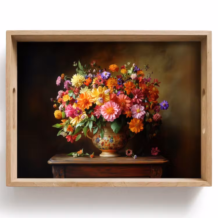 Kleuren - Boeket - Vaas - Hout Dienblad Rechthoek middel -z3d_shopping
