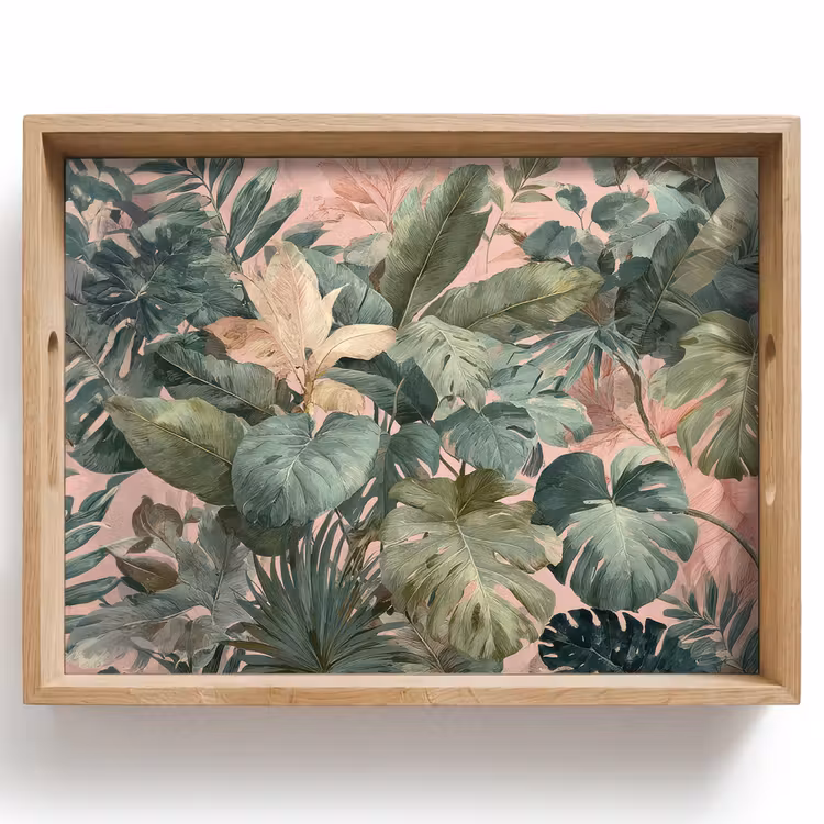 Compositie van bladeren - Groen - Roze Dienblad Rechthoek middel -z3d_shopping
