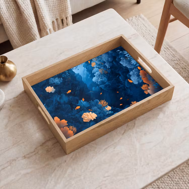 Koraalrif - Vissen - Oceaan - Blauw Dienblad Rechthoek middel -sfeer1