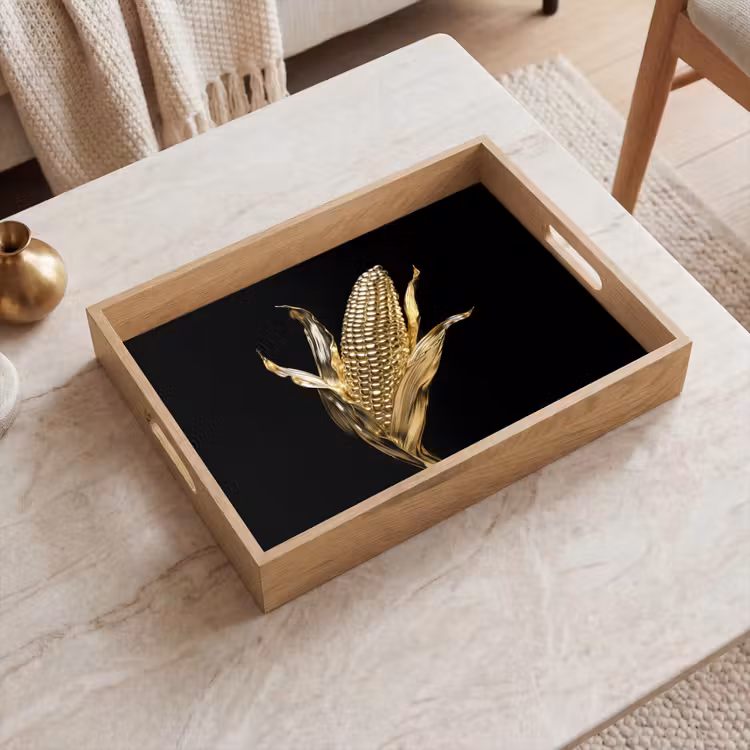 Mais - Eten - Goud - Zwart Dienblad Rechthoek middel -sfeer1