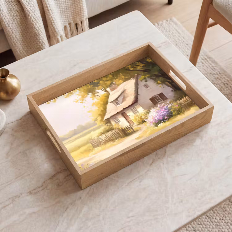 Huisje - Hout - Bloemen Dienblad Rechthoek middel -sfeer1