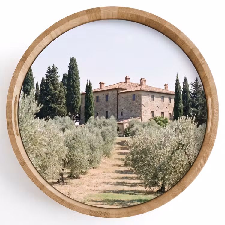 Tray - Country house - olive tree - orchard - Landhuis - olijfboom - gaard Dienblad Rond middel