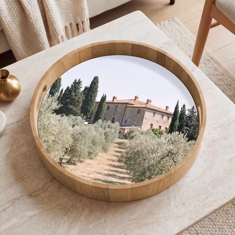 Tray - Country house - olive tree - orchard - Landhuis - olijfboom - gaard Dienblad Rond middel