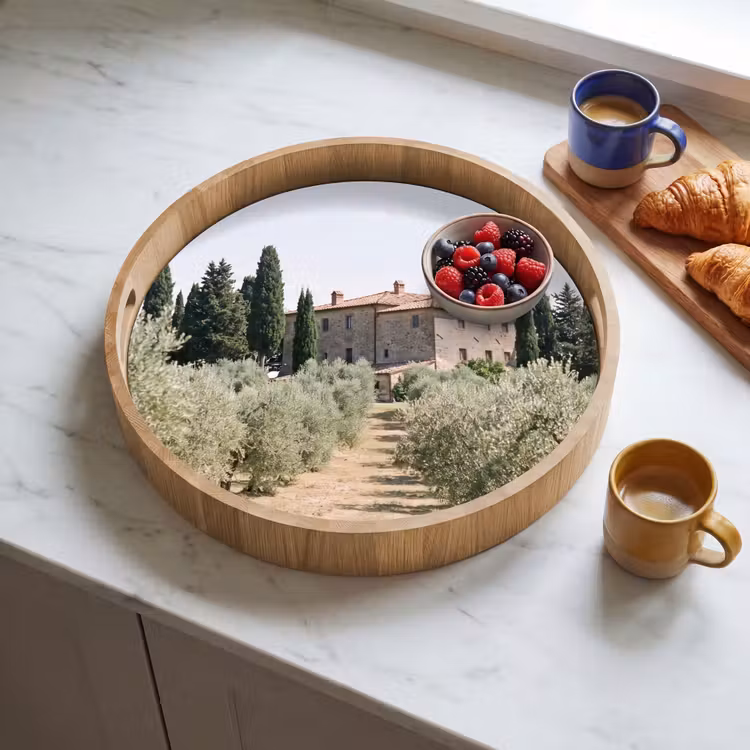 Tray - Country house - olive tree - orchard - Landhuis - olijfboom - gaard Dienblad Rond middel