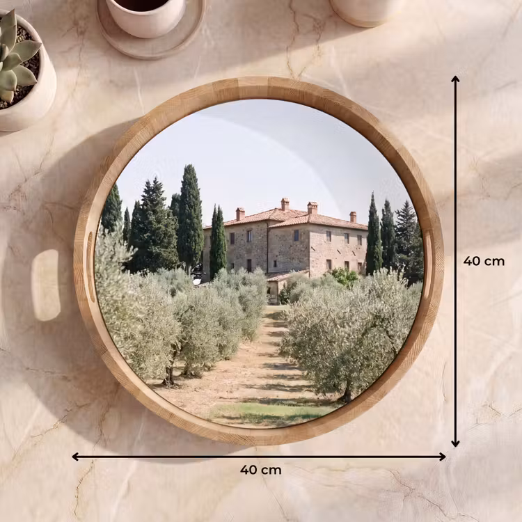 Tray - Country house - olive tree - orchard - Landhuis - olijfboom - gaard Dienblad Rond middel