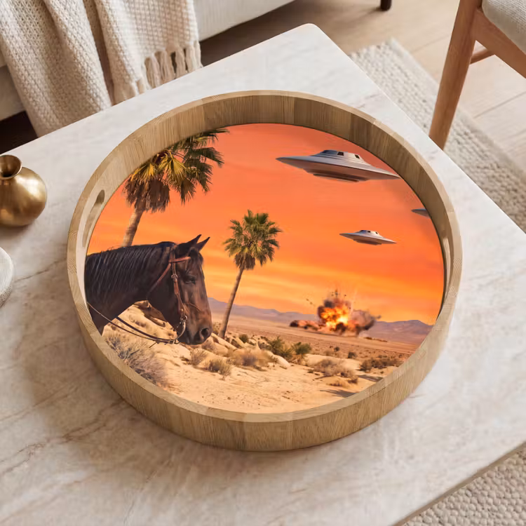Tray - Cowboy - Horse - Desert - Cowboy - Paard - Woestijn Dienblad Rond middel