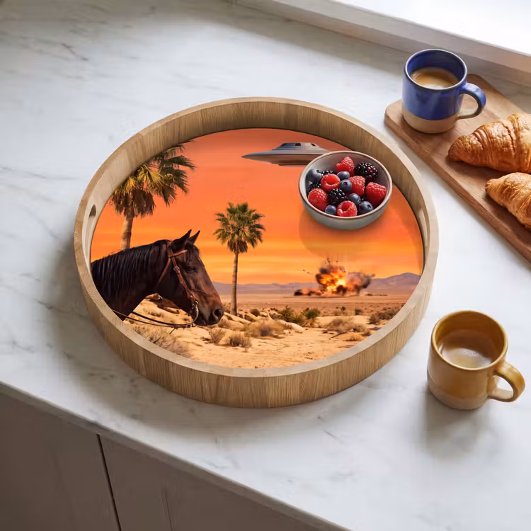 Tray - Cowboy - Horse - Desert - Cowboy - Paard - Woestijn Dienblad Rond middel