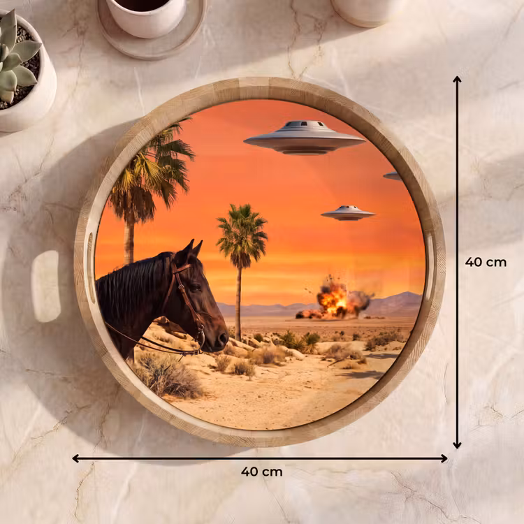 Tray - Cowboy - Horse - Desert - Cowboy - Paard - Woestijn Dienblad Rond middel