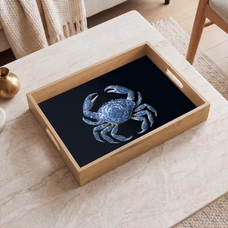 Krab - Delfts blauw - Dieren Dienblad Rechthoek middel -sfeer1