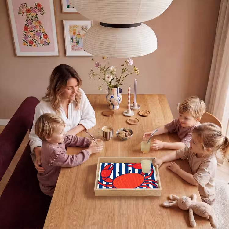 Krab - Strepen - Zeeleven - Illustratie - Rood Dienblad Rechthoek middel -sfeer4