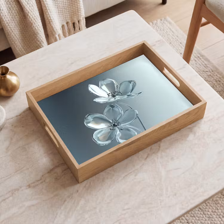 Kristal - Bloemen - Grijs Dienblad Rechthoek middel -sfeer1