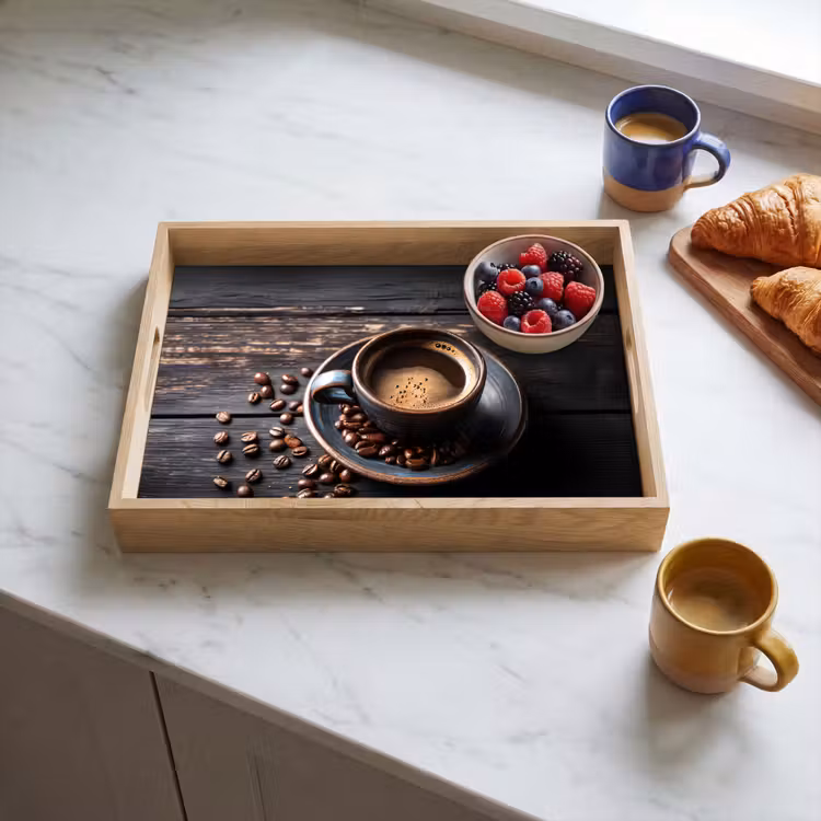 Kop - Koffie - Hout - Bonen Dienblad Rechthoek middel -sfeer2