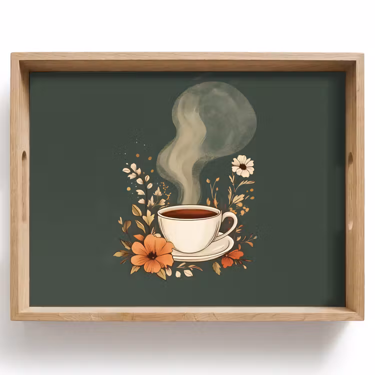 Kop - Bloemen - Groen - Koffie Dienblad Rechthoek middel -z3d_shopping