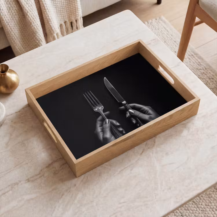 Bestek - Zwart - Wit Dienblad Rechthoek middel -sfeer1