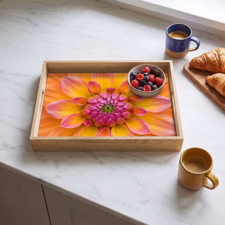 Dahlia - Bloem - Oranje Dienblad Rechthoek middel -sfeer2